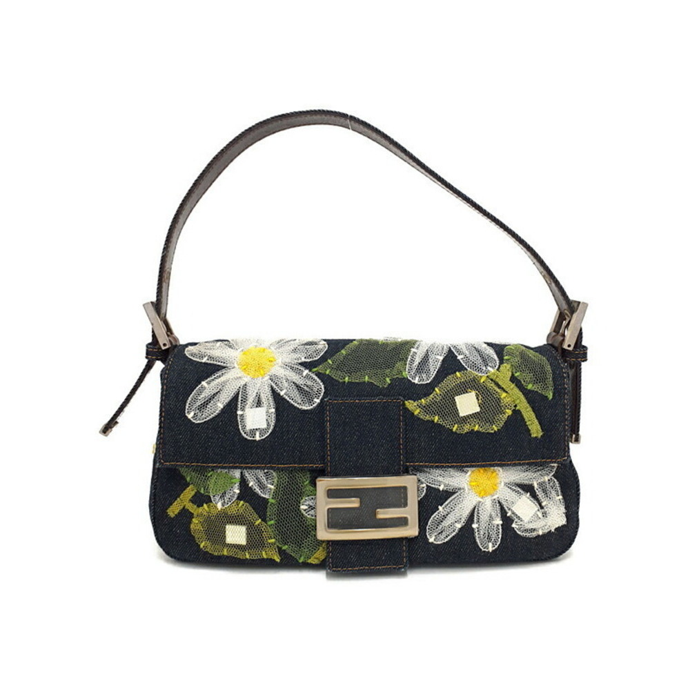FENDI Flower Denim Mamma Bucket Handbag
